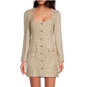 Gianni bini tweed dress square neck gold